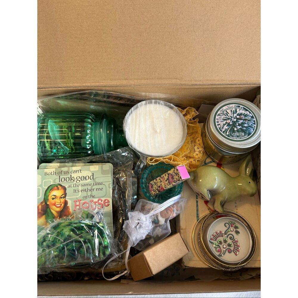 Boho Grandma’s Junk Drawer Lot Jewelry Candles Coasters Trinkets